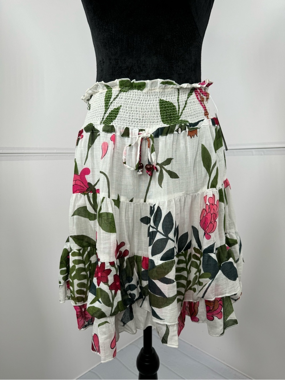 NWT - Planet Gold Floral Smocked Tiered Mini Skirt Size Small